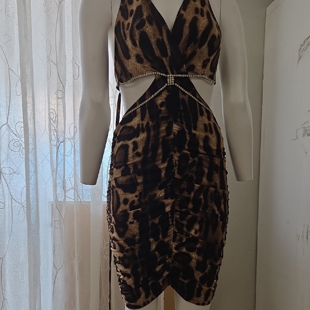 Sabora Brown Leopard Backless Dress